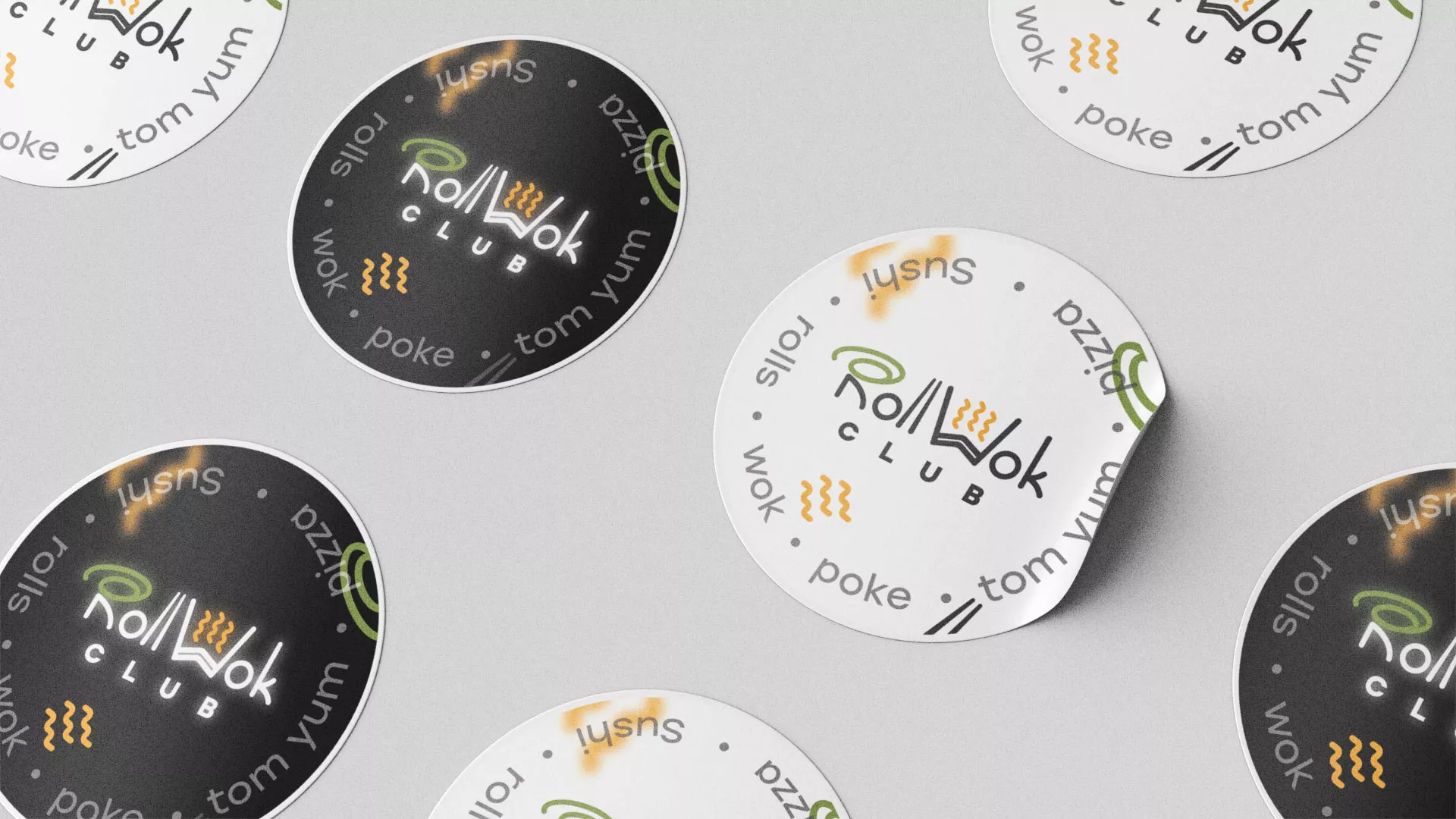Разработка наклеек для суши-бара «Roll Wok Club» в Янауле